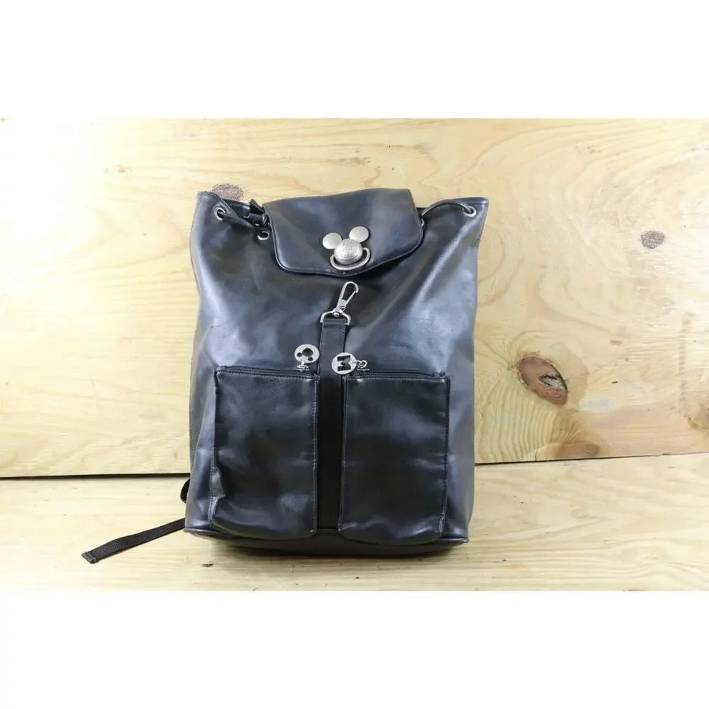Disney Mickey Mouse Black Faux Leather Vinyl Backpack